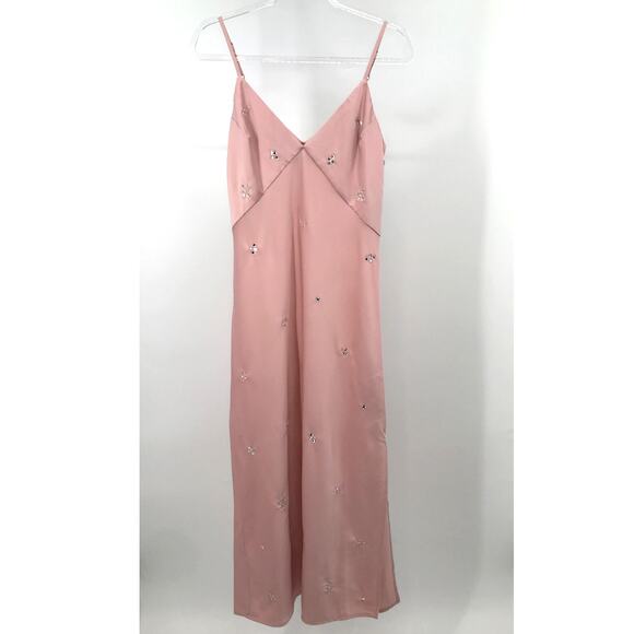 A New Day Blush Pink Rhinestone Embellished Sleeveless Satin Midi Dress M - Picture 1 of 10